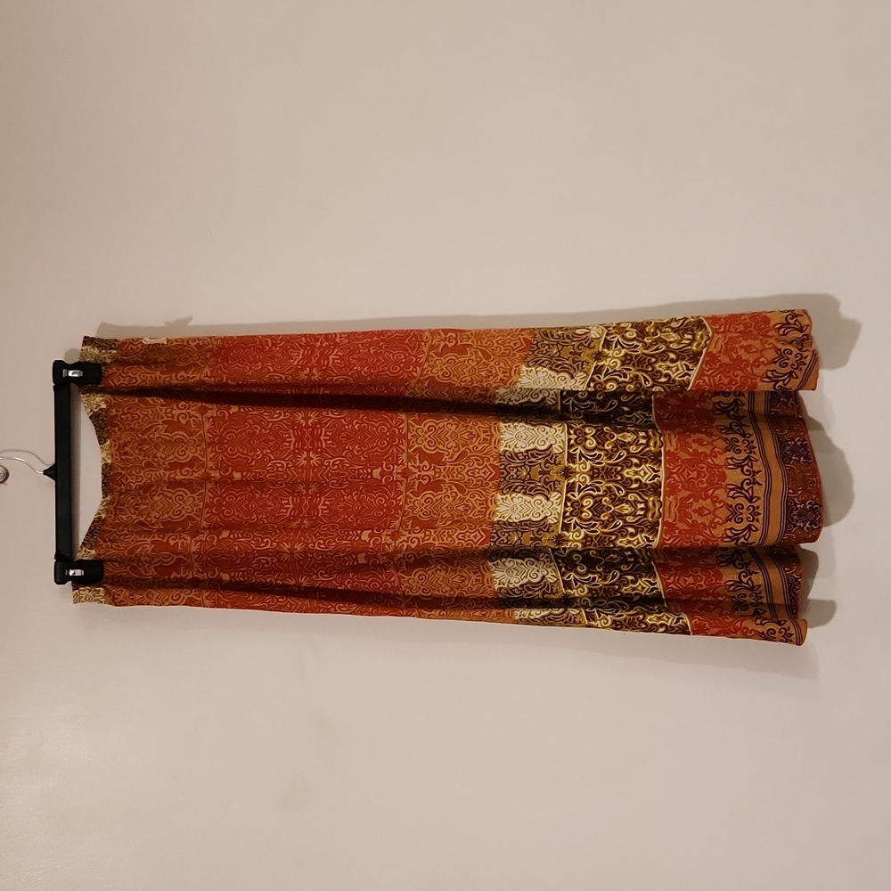 NWT Women's One World pink & brown boho print maxi skirt sz L, elastic waist